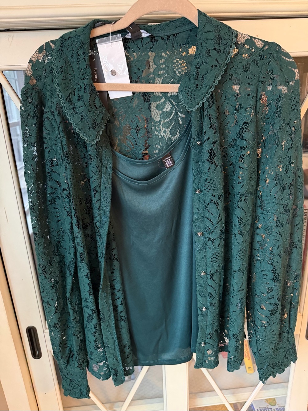 Lace Overlay Tank Top Set in Deep Teal - Women's Top